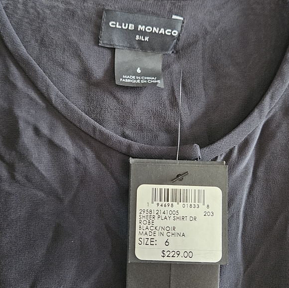 NWT 100% Silk Club Monaco Shirt Dress Size 6 Black - Picture 3 of 4